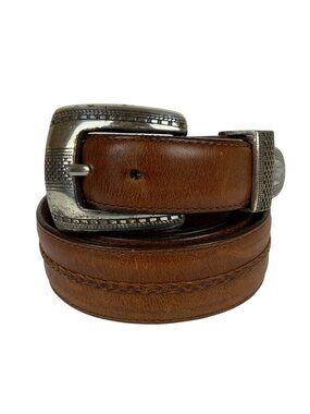 Onyx By Brighton 1993 Mens Brown Leather Belt With Western Silver Buckle Size 40